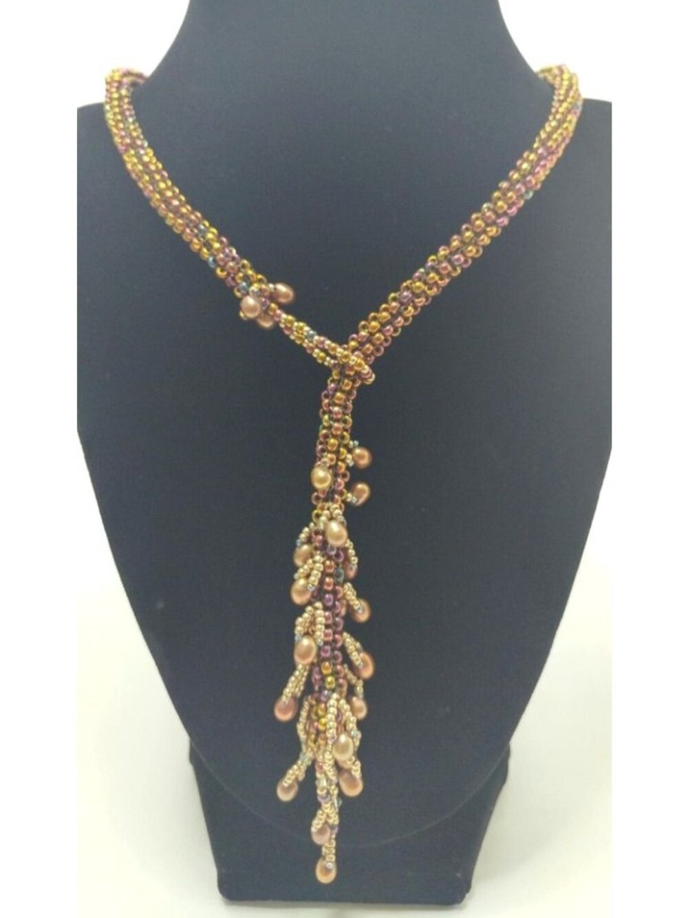 Freshwater Pearls Swarovski Crystals Lariat Necklace Japanese Beads Artisan-Made